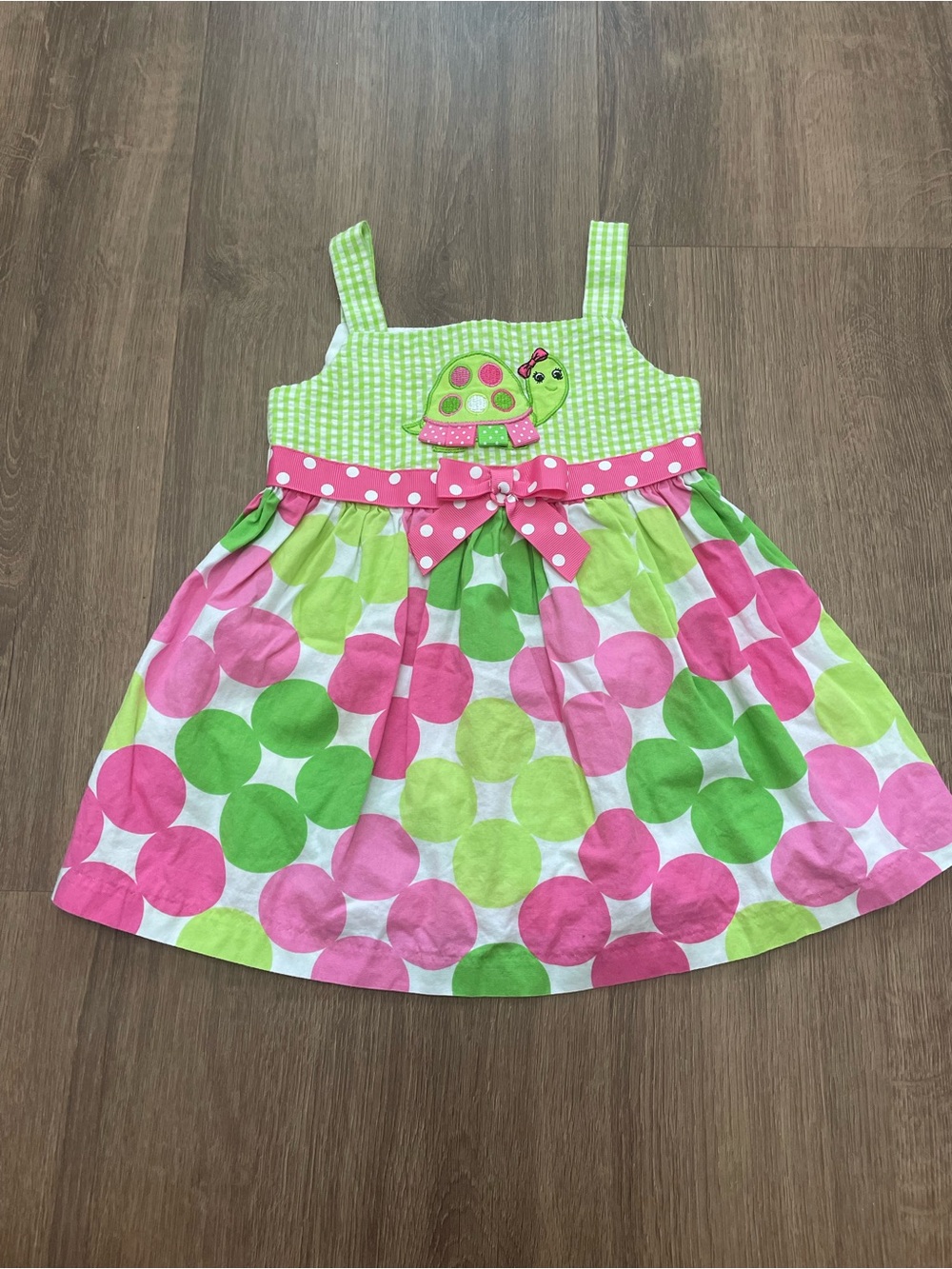 Girls Pink & Green Turtle Polka Dot Dress | Size 12 Months